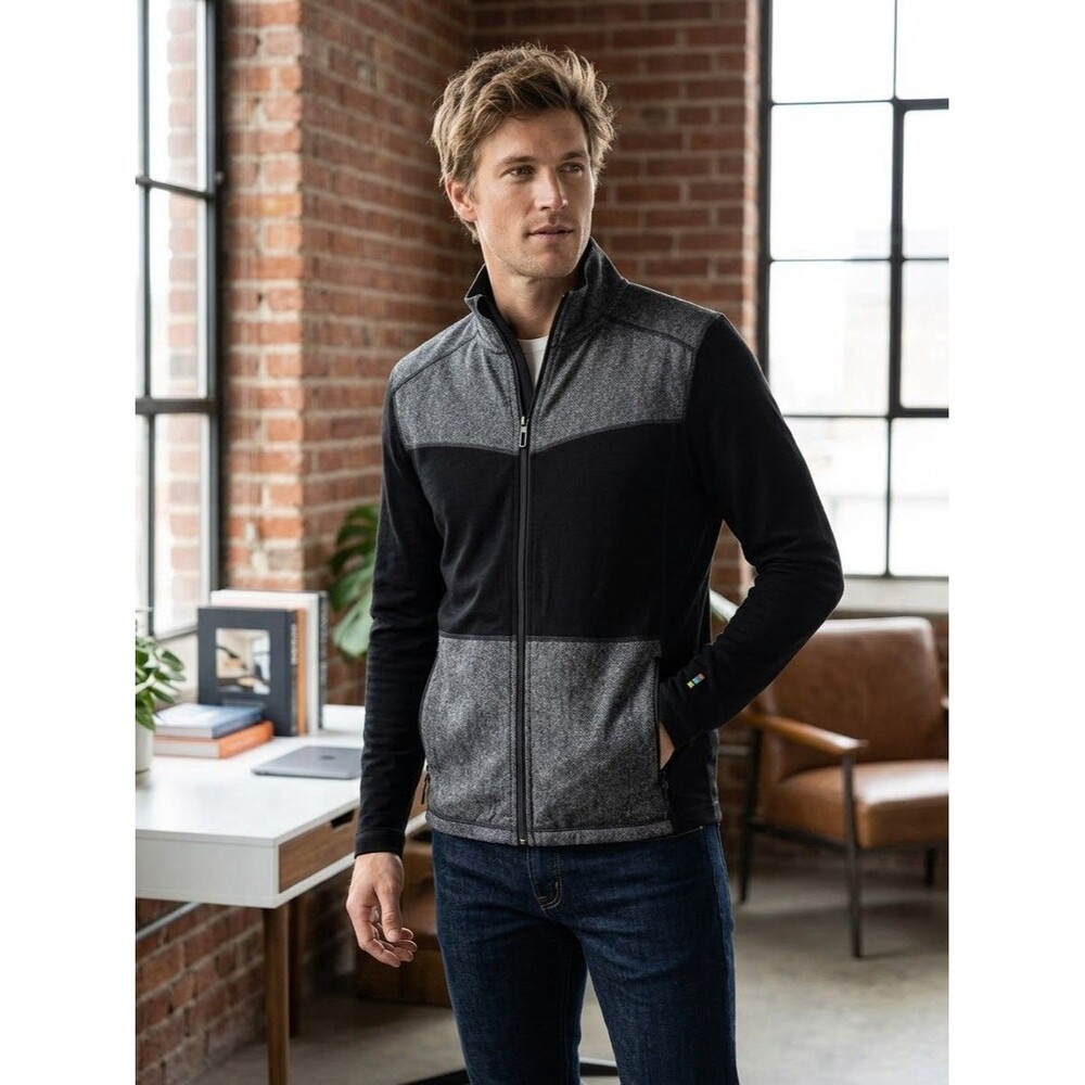 Smartwool Mens Merino 250 Sport Full Zip Jacket Black Gray Herringbone Size M